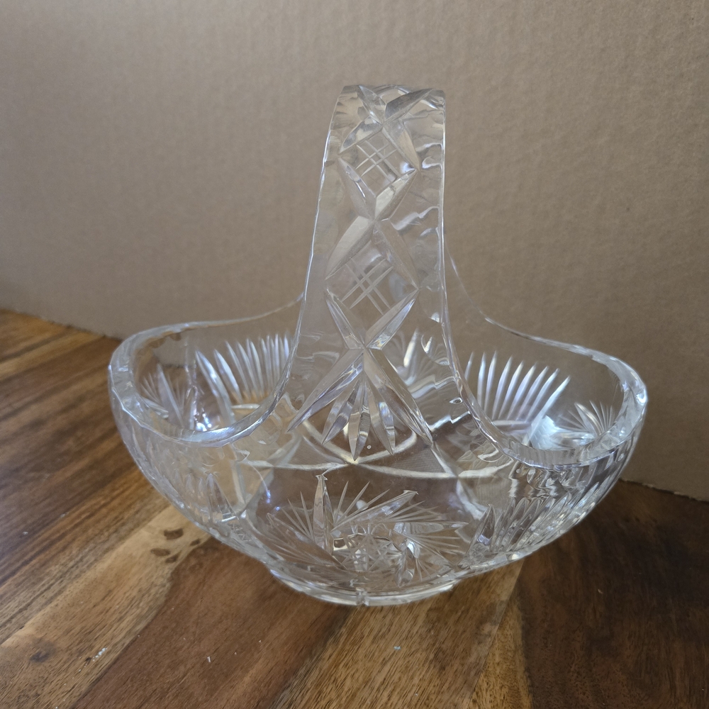 Vintage Elegant Crystal Cut Glass Basket